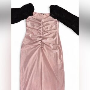 SHEIN Pink Ruched Dress with Black Sleeves